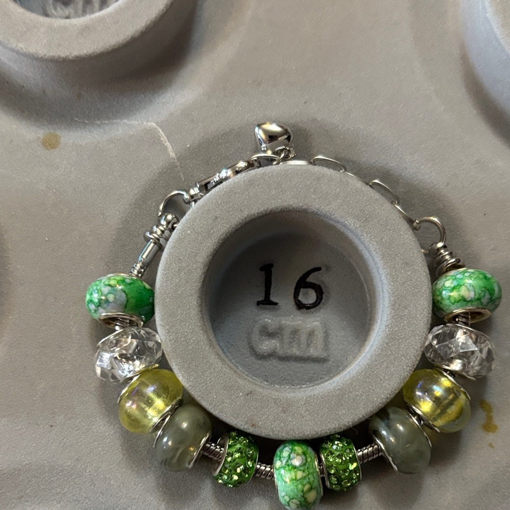 Green and Silver Beaded Bracelet Handmade